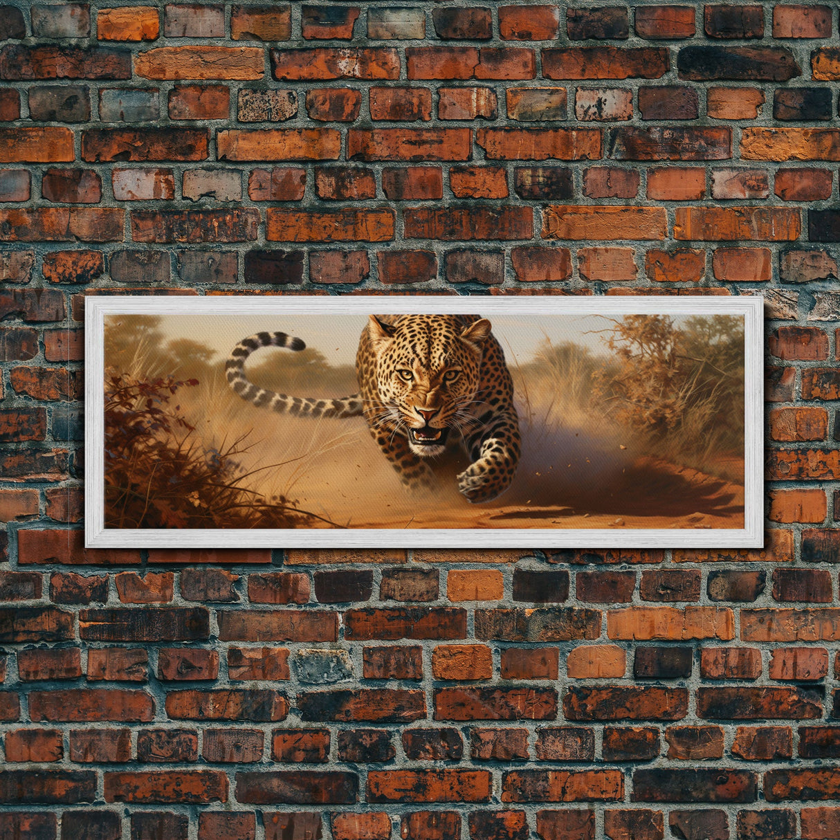 Panoramic Cheetah Wall Art, Framed Canvas Print, Cheetah Painting, Leopard Print