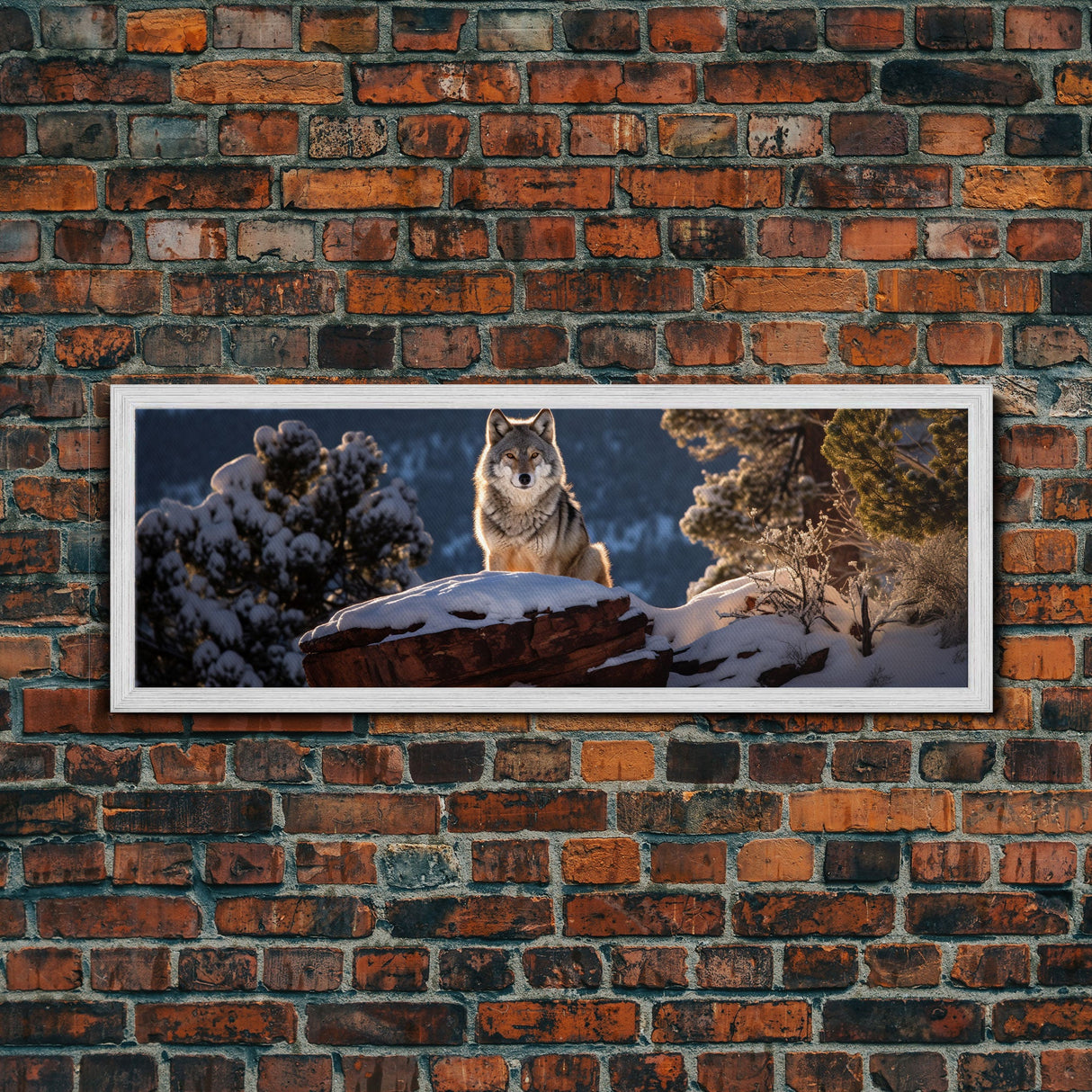 Panoramic Photo Print Of a Timber Wolf, Framed Canvas Print, Photography Print, Lakehouse Wall Art, Rustic Decor, Farmhouse Decor