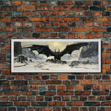 Panoramic Of a Dragon, Framed Canvas Print, Fantasy Decor, Fantasy Dragon Painting