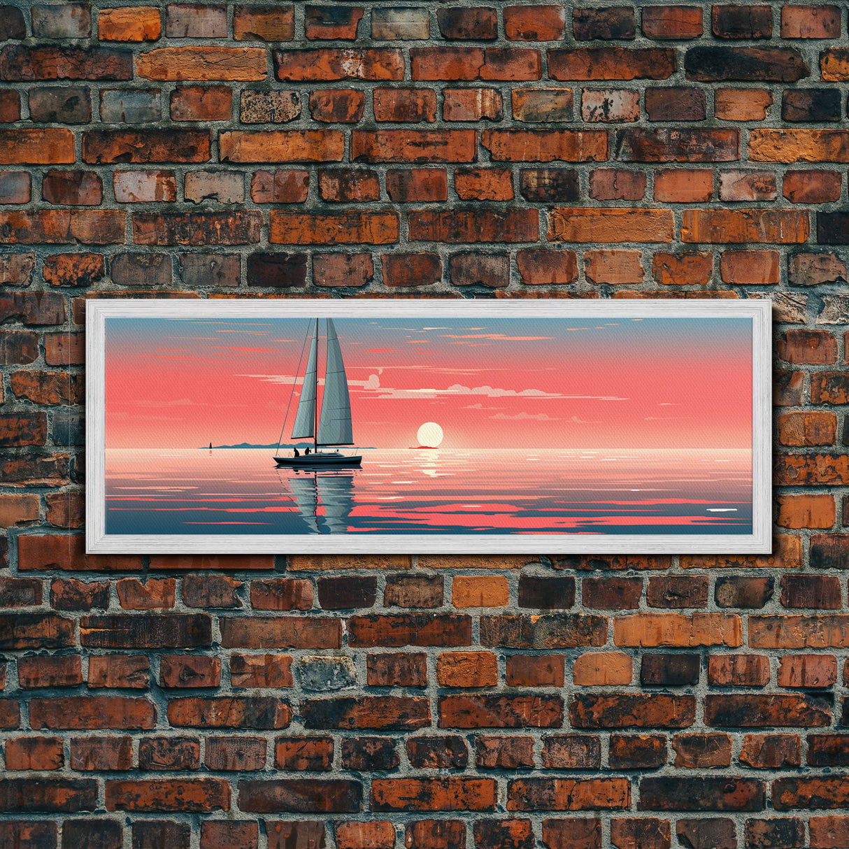 Nautical Decor, Beach Decor, Navy Decor, Coastal Decor, Sailboat At Sunset Framed Canvas Print, Ship Art, Lakehouse Decor, Nautical Painting