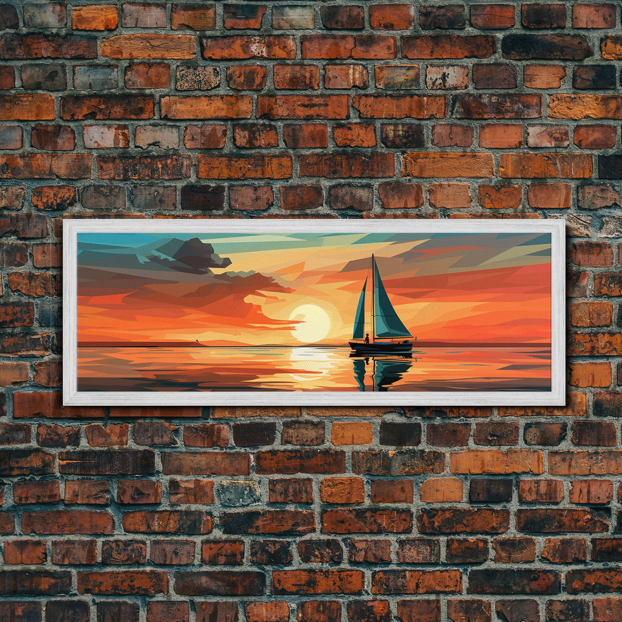 Nautical Decor, Beach Decor, Navy Decor, Coastal Decor, Sailboat At Sunset Framed Canvas Print, Ship Art, Lakehouse Decor, MCM Art