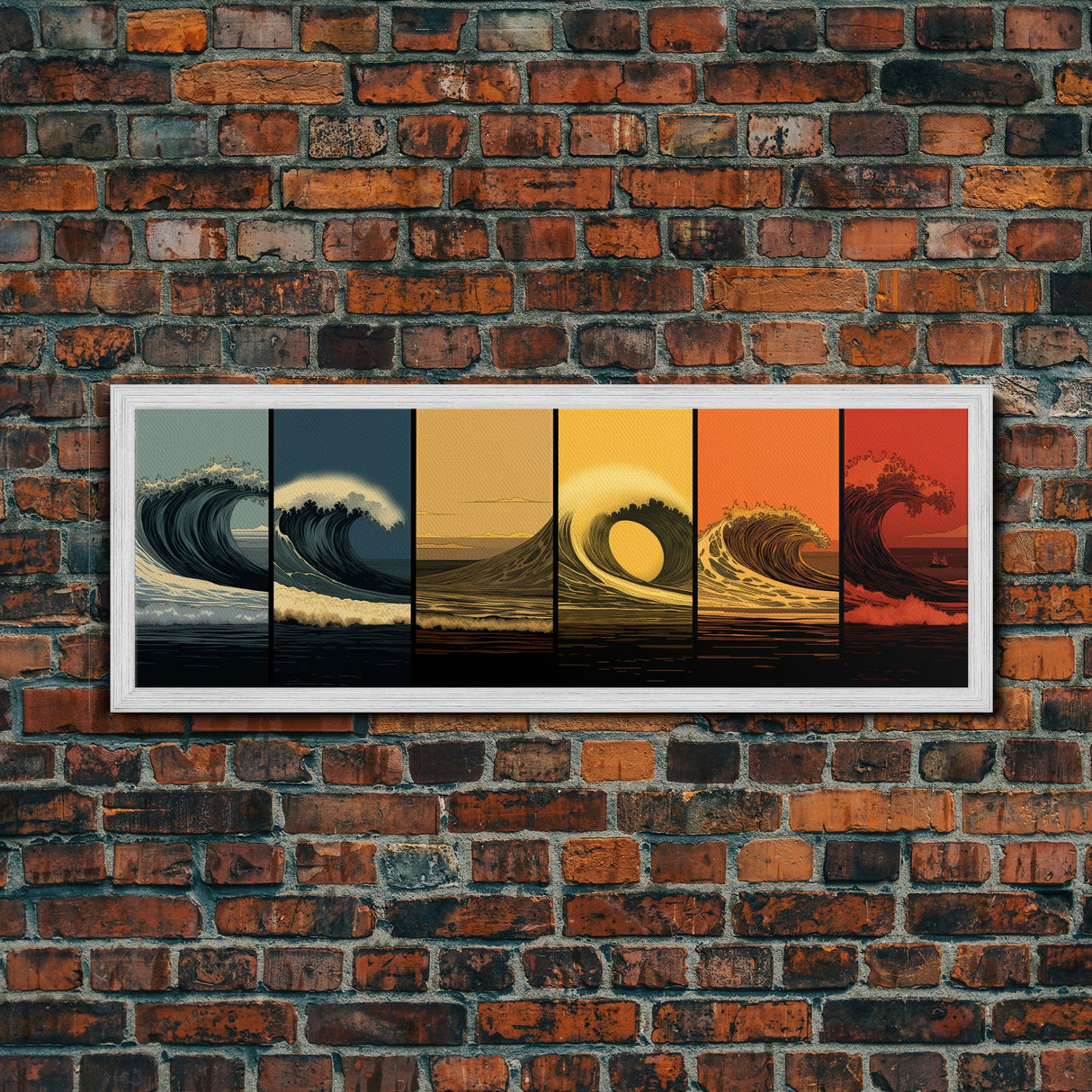 Warhol Inspired Pop Art Print, 6 Phases Of The Ocean Wave, Sunset To Sunrise, Beach Decor, Pop Art Painting Framed Canvas Print