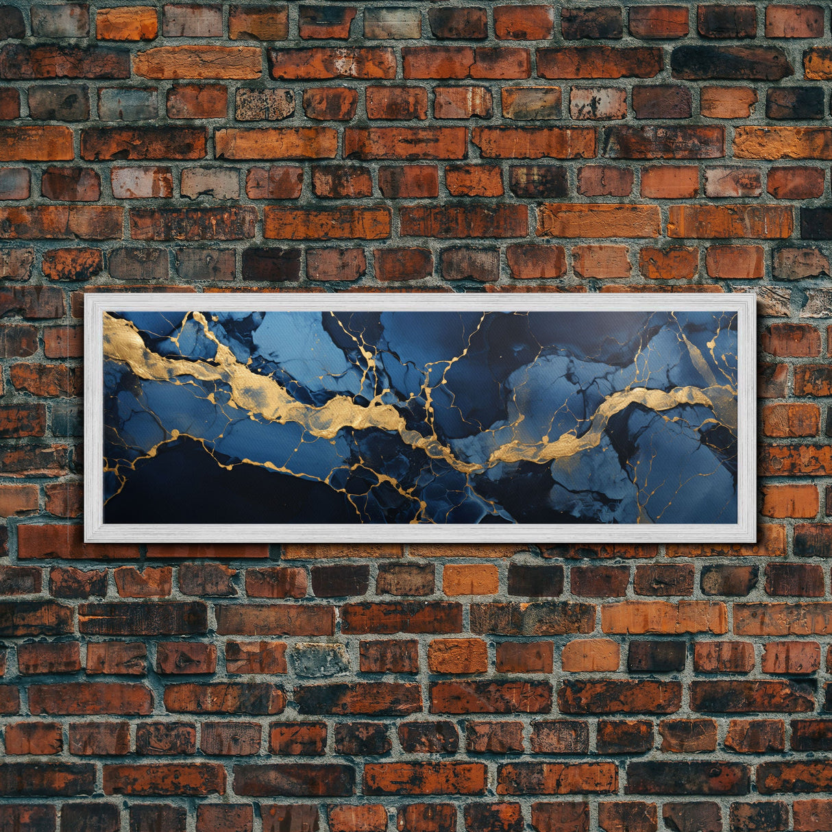 Black, Blue and Gold Marble Canvas Wall Art, Abstract Canvas Art, Panoramic Art, Large Wall Art, Marble Wall Decor, Large Canvas Modern Art