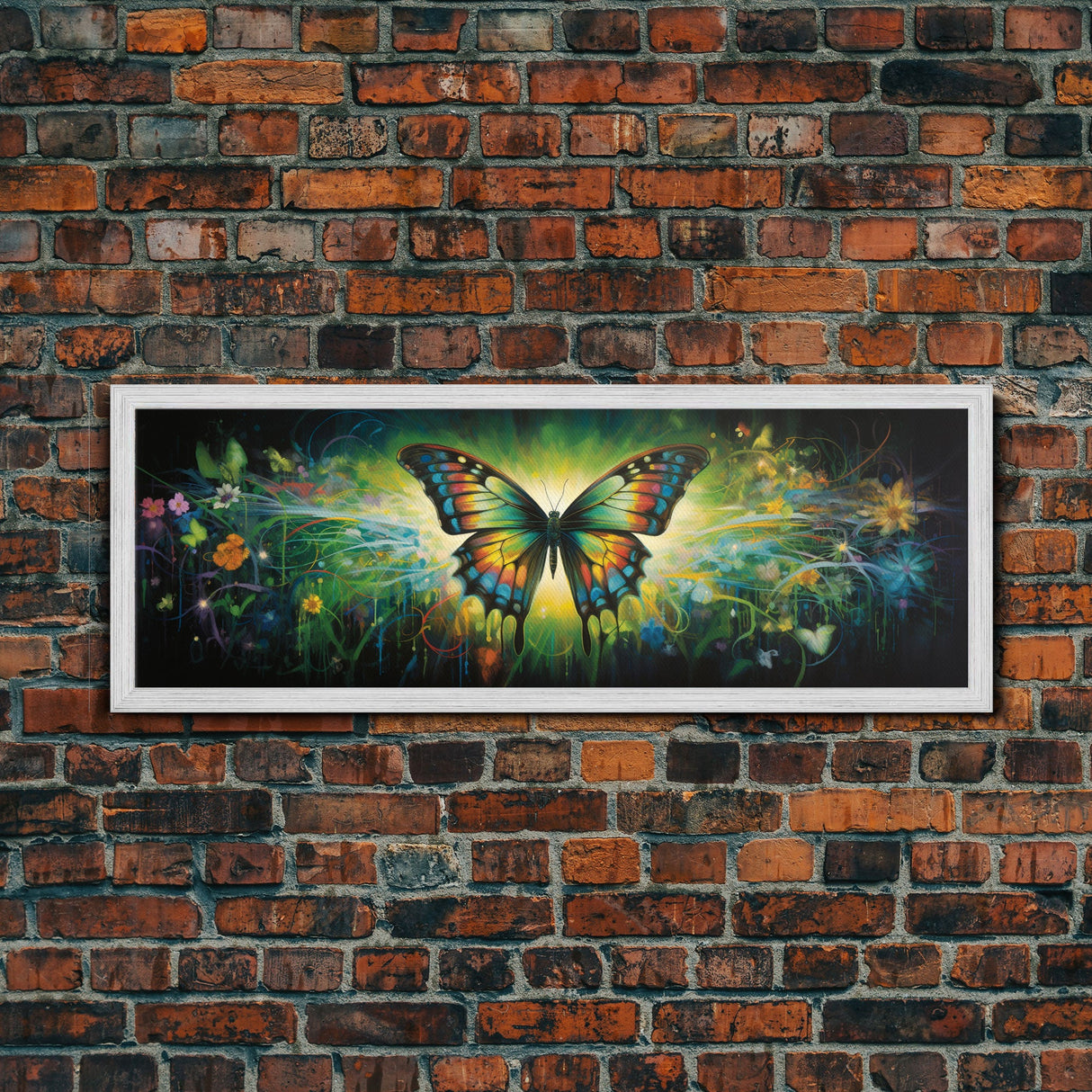 Panoramic Extra Wide Butterfly Wall Art Canvas Print, Framed Wall Art, Girl's Room Decor, Kid Room Art, Christmas Gift