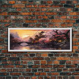 Dawn In Kyoto, Japan - Framed Canvas Print - Panoramic Painting Wall Art - Cute Wall Decor - Japanese Style Art