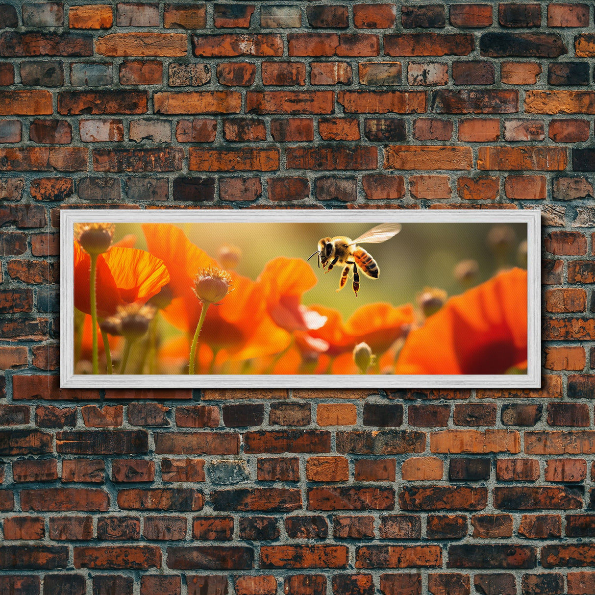 Panoramic Macro Photo Of a Honey Bee, Framed Canvas Print, Nursery Decor, Bee Art, Unique Wall Art / Gift Idea