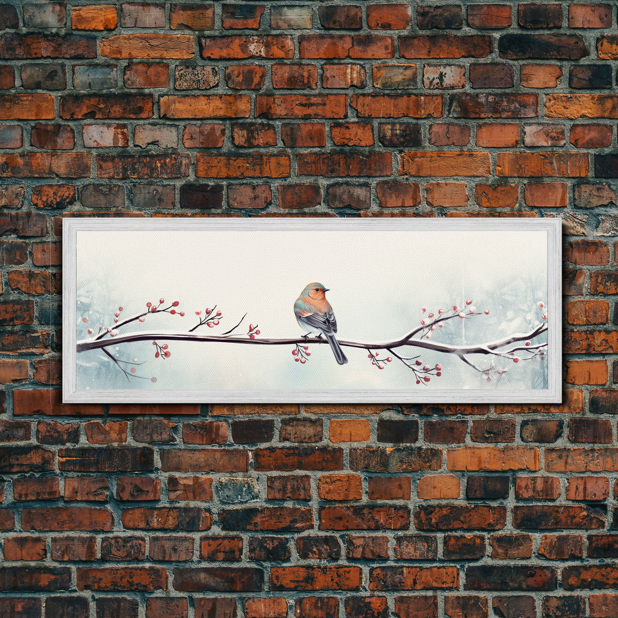 Panoramic Print Of a Bluebird On A Tree Branch, Framed Canvas Print, Winter Centerpiece, Autumn Decor, Fall Decor, Cute Wall Art