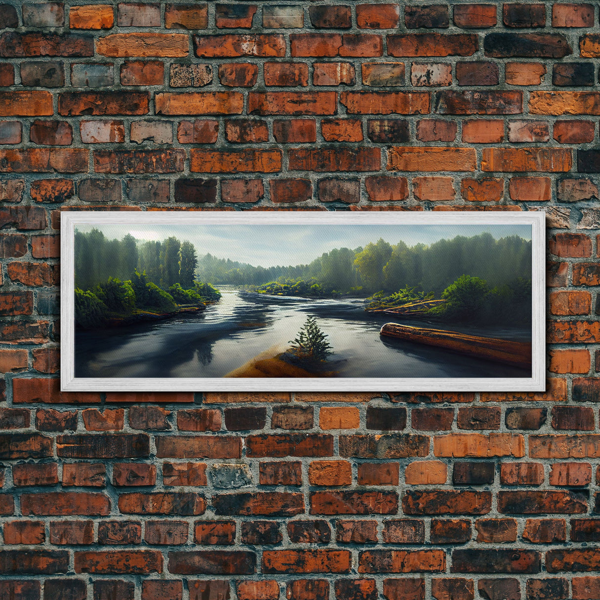 Log Floating Down A River, Extra Large Wall Art, Framed Panoramic Canvas Print, Framed Wall Decor