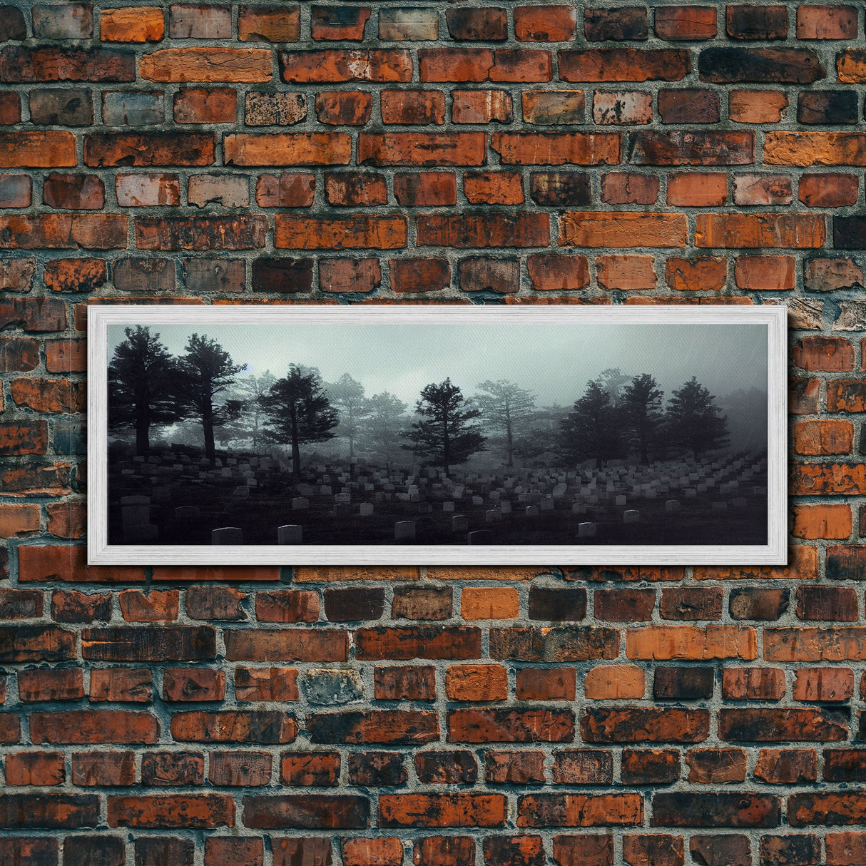 Haunted Cemetery Halloween Art, Extra Large Wall Art, Framed Panoramic Canvas Print, Framed Wall Decor