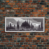 Dystopian Art Deco Style Architecture, Extra Large Wall Art, Framed Panoramic Canvas Print, Framed Wall Decor