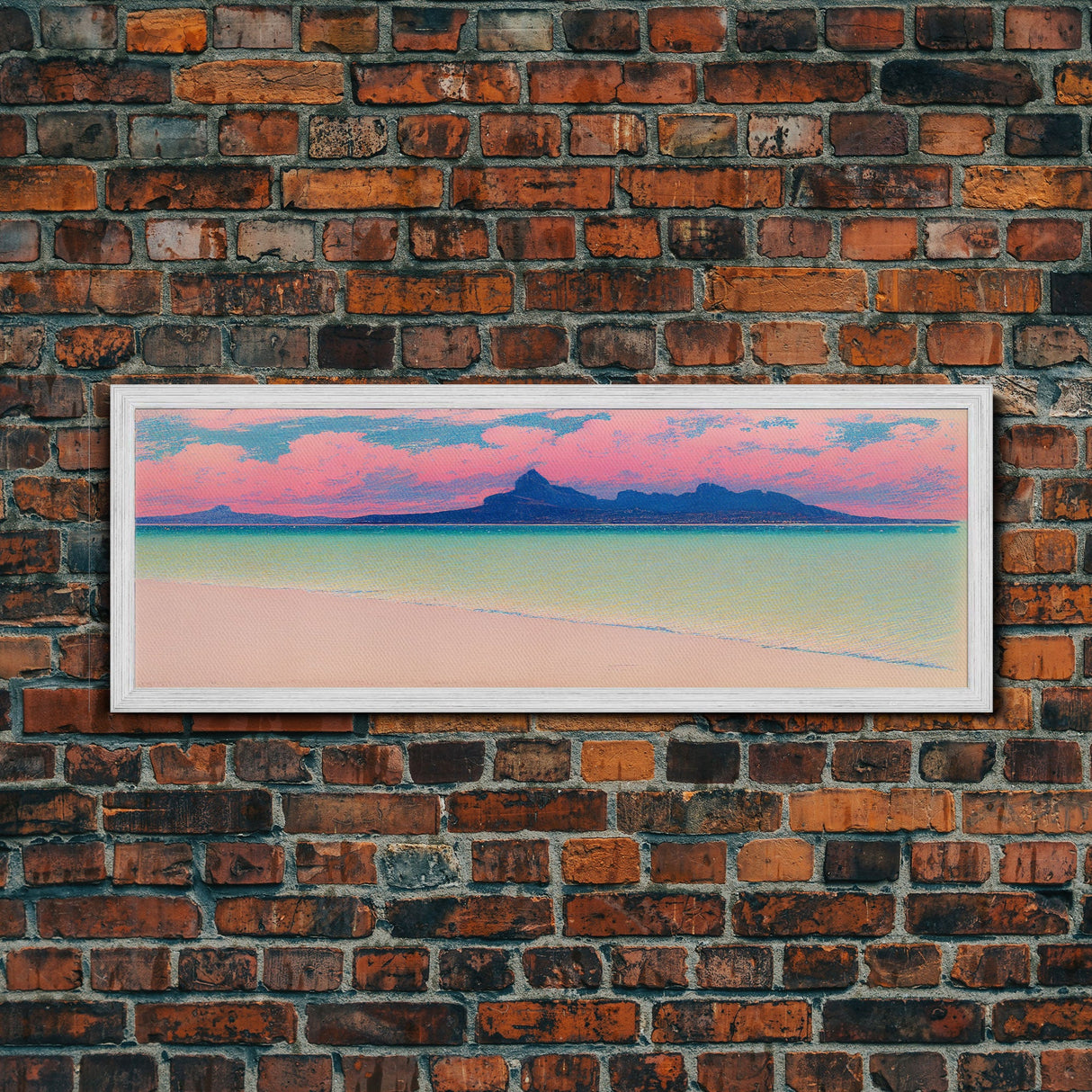 Neon Pink Beach, Cool Abstract Art, Extra Large Wall Art, Framed Panoramic Canvas Print, Framed Wall Art