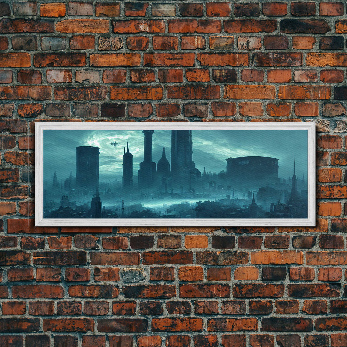 Dystopian Cyberpunk Metropolis, Steampunk Mashup, Extra Large Wall Art, Framed Panoramic Canvas Print, Framed Wall Art