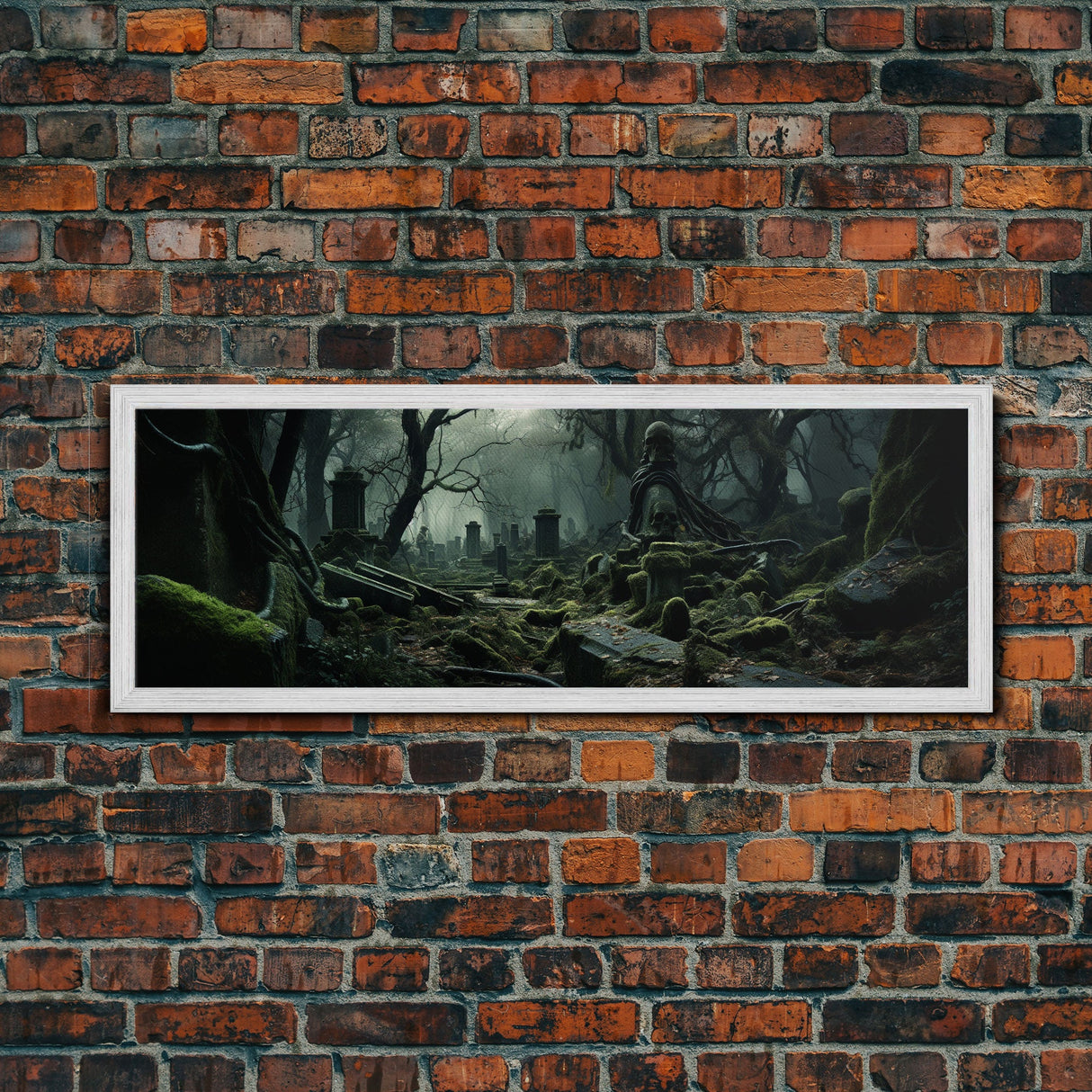 Spooky Overgrown Cemetary Panoramic Canvas Print, Framed Halloween Art, Spooky Decor, Halloween Art, Halloween Wall Art, Halloween Art Print