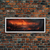 The Burning City Panoramic Canvas Print, Framed Halloween Art, Spooky Decor, Halloween Art, Halloween Wall Art, Halloween Art Print