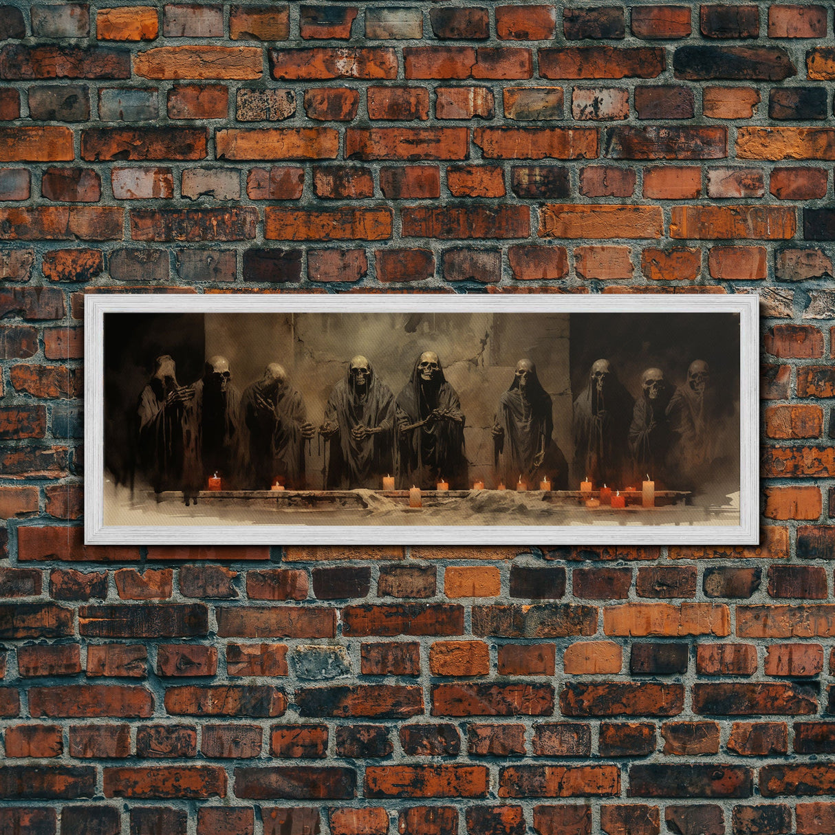 The Skeleton Cult Panoramic Canvas Print, Framed Halloween Art, Spooky Decor, Halloween Art, Halloween Wall Art, Halloween Art Print