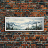 Foggy Mountain Forest Canvas Print, Oil Landscape Painting On Canvas - Ready To Hang Large Panoramic Canvas Wall Art Prints, Framed Wall Art