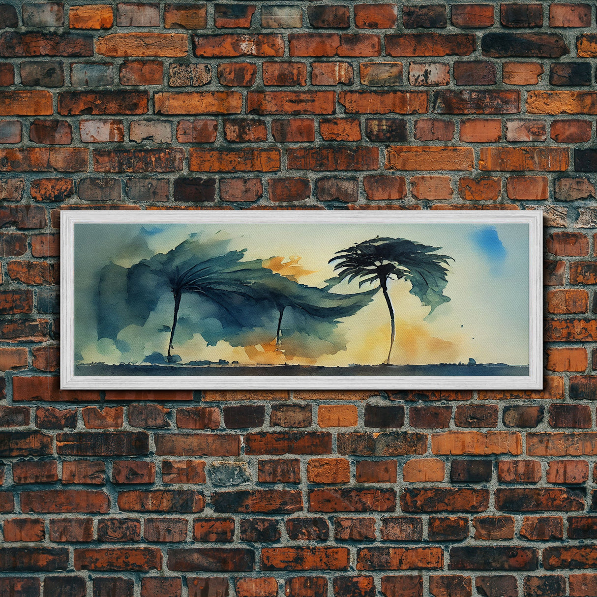 Palm Tree In A Hurricane, Extra Large Wall Art, Framed Panoramic Canvas Print, Framed Wall Art