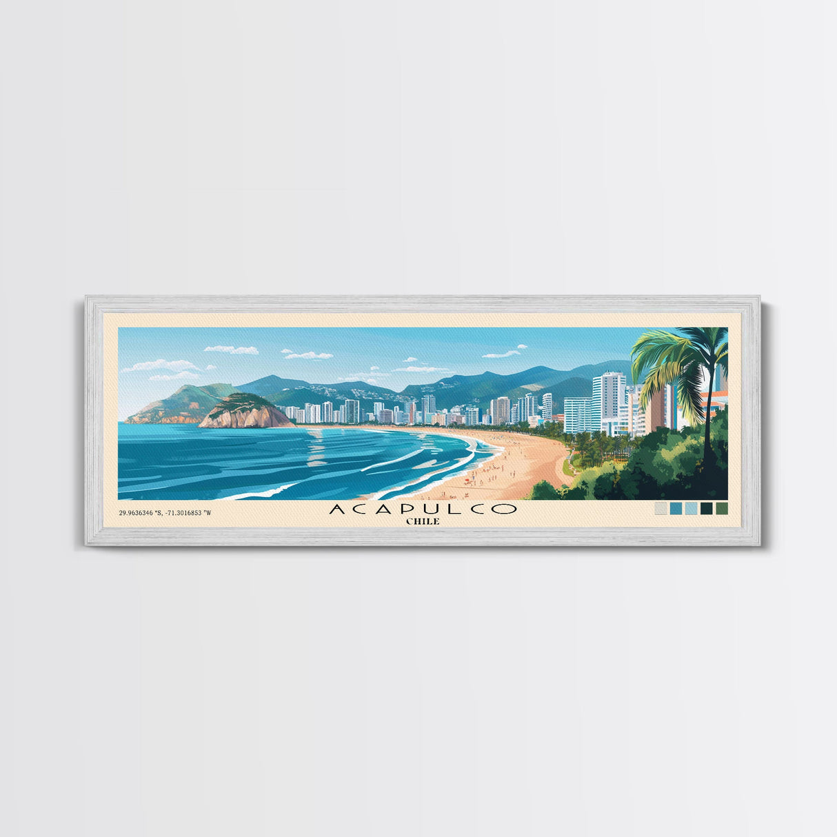 Acapulco, Chile Panoramic Beach Print, Vacation Gift, Chile Wall Art, Beach Painting, Beach Decor, Beach Painting