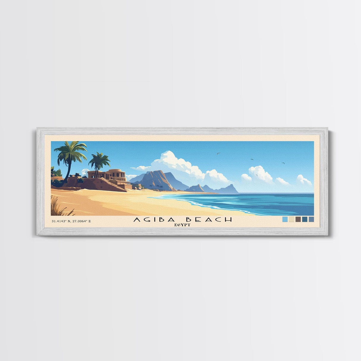 Agiba Beach, Egypt Panoramic Print, Vacation Gift, Egypt Wall Art, Beach Painting, Beach Decor, Beach Or Lakehouse Art