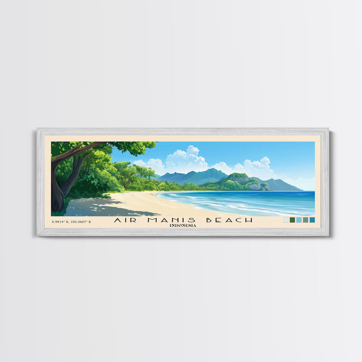 Air Manis Beach, Indonesia Panoramic Beach Print, Vacation Gift, Indonesia Wall Art, Framed Canvas Print, Framed Beach Painting