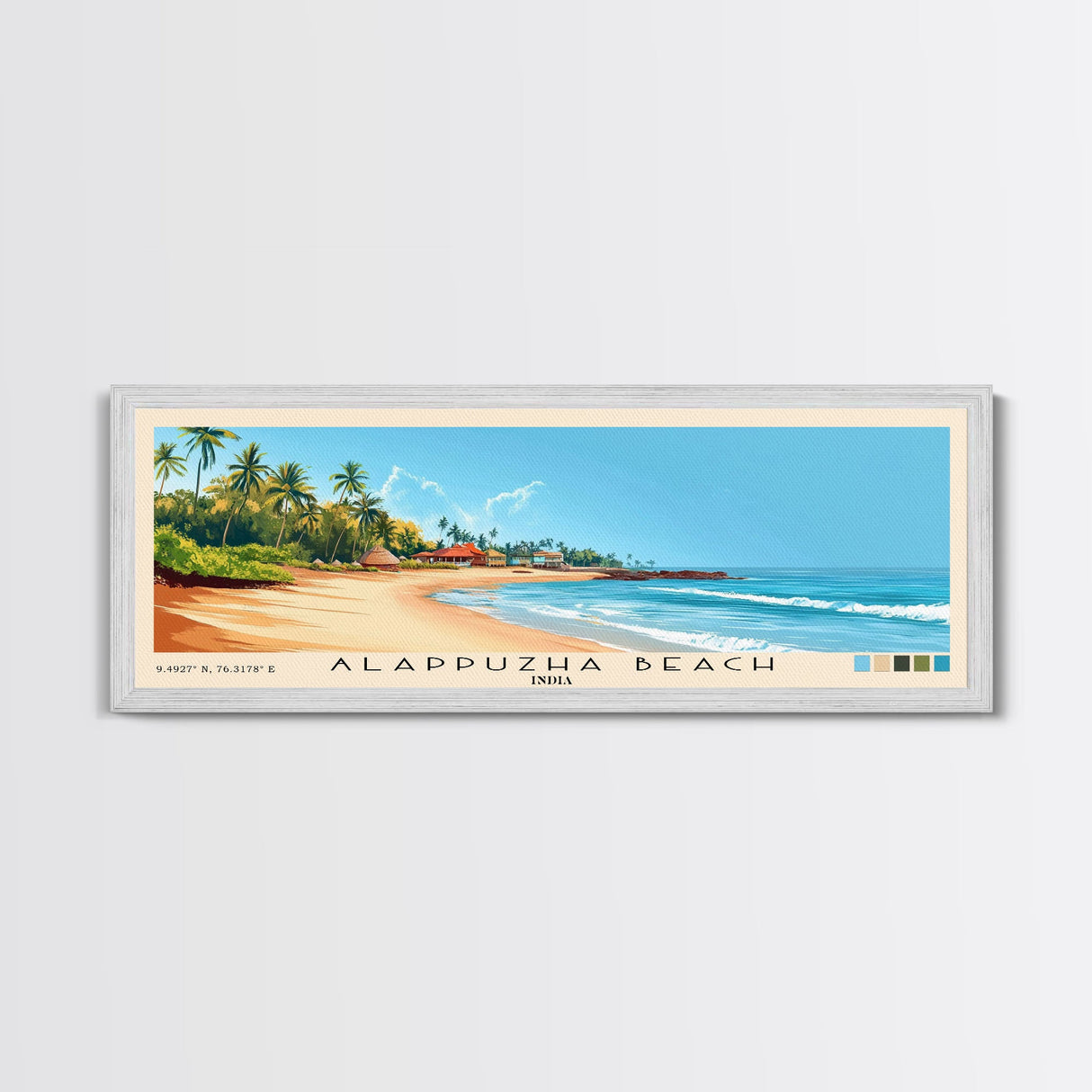 Alappuzha Beach, India Panoramic Print, Vacation Gift, India Wall Art, Beach Painting, Beach Decor, Large Wall Art, Wood Frame Art