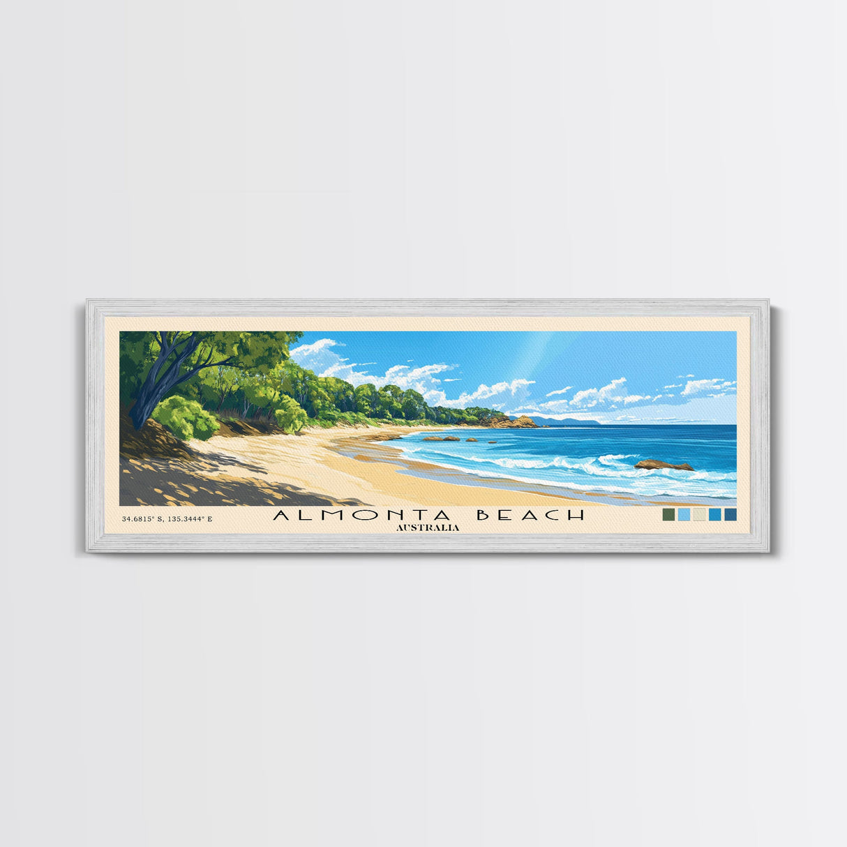 Almonta Beach, Australia Panoramic Beach Print, Vacation Gift, Australia Wall Art, Framed Canvas Print, Framed Beach Painting