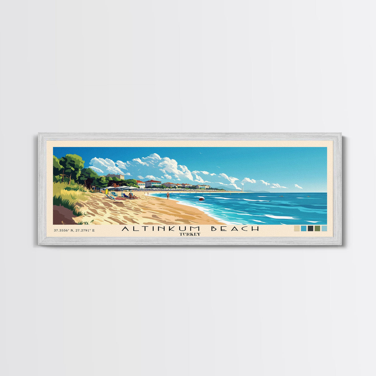 Altinkum Beach, Turkey Panoramic Beach Print, Vacation Gift, Turkey Wall Art, Beach Painting, Beach Decor, Beach Painting