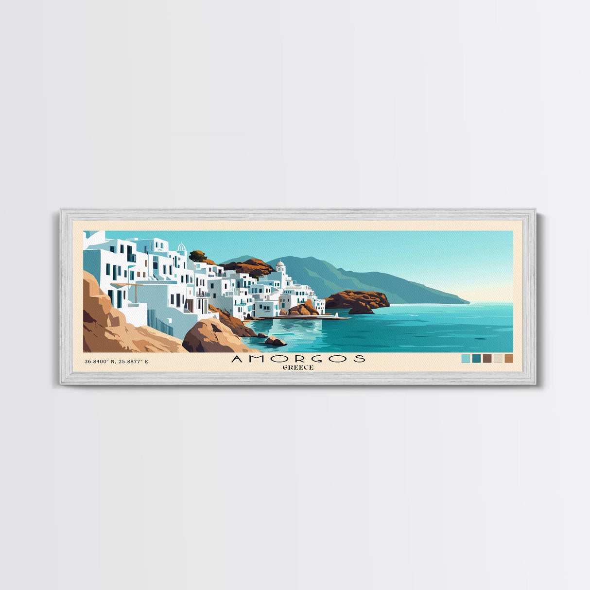 Amorgos, Greece Panoramic Print, Vacation Gift, Greece Wall Art, Beach Painting, Beach Decor, Large Wall Art, Wood Frame Art