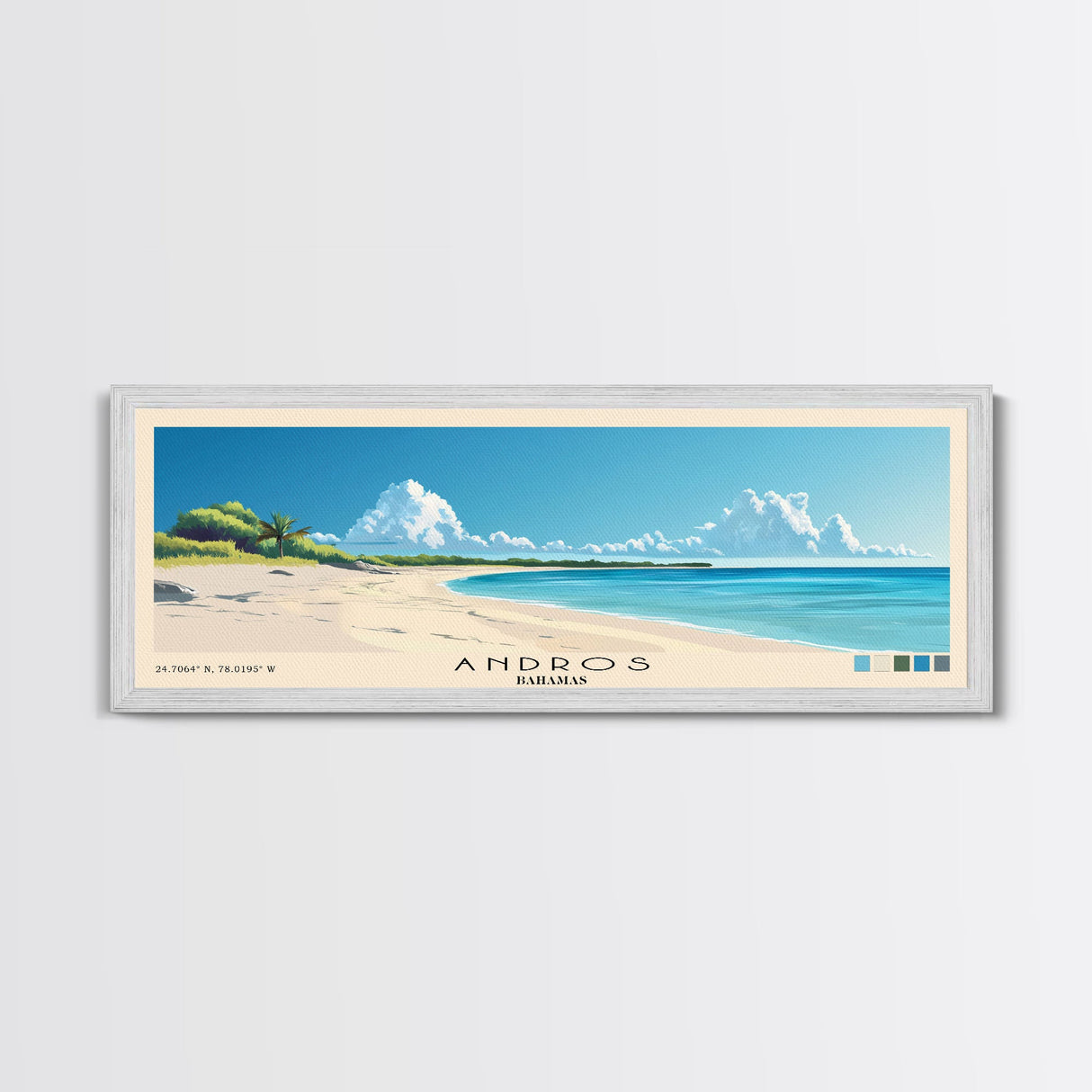 Andros, Bahamas Panoramic Beach Print, Vacation Gift, Bahamas Wall Art, Framed Canvas Print, Framed Beach Painting