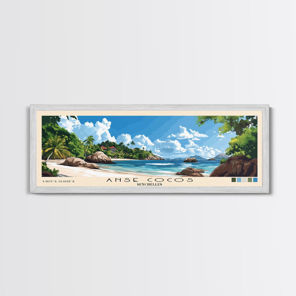 Anse Cocos, Seychelles Panoramic Beach Print, Vacation Gift, Seychelles Wall Art, Beach Painting, Beach Decor, Beach Painting