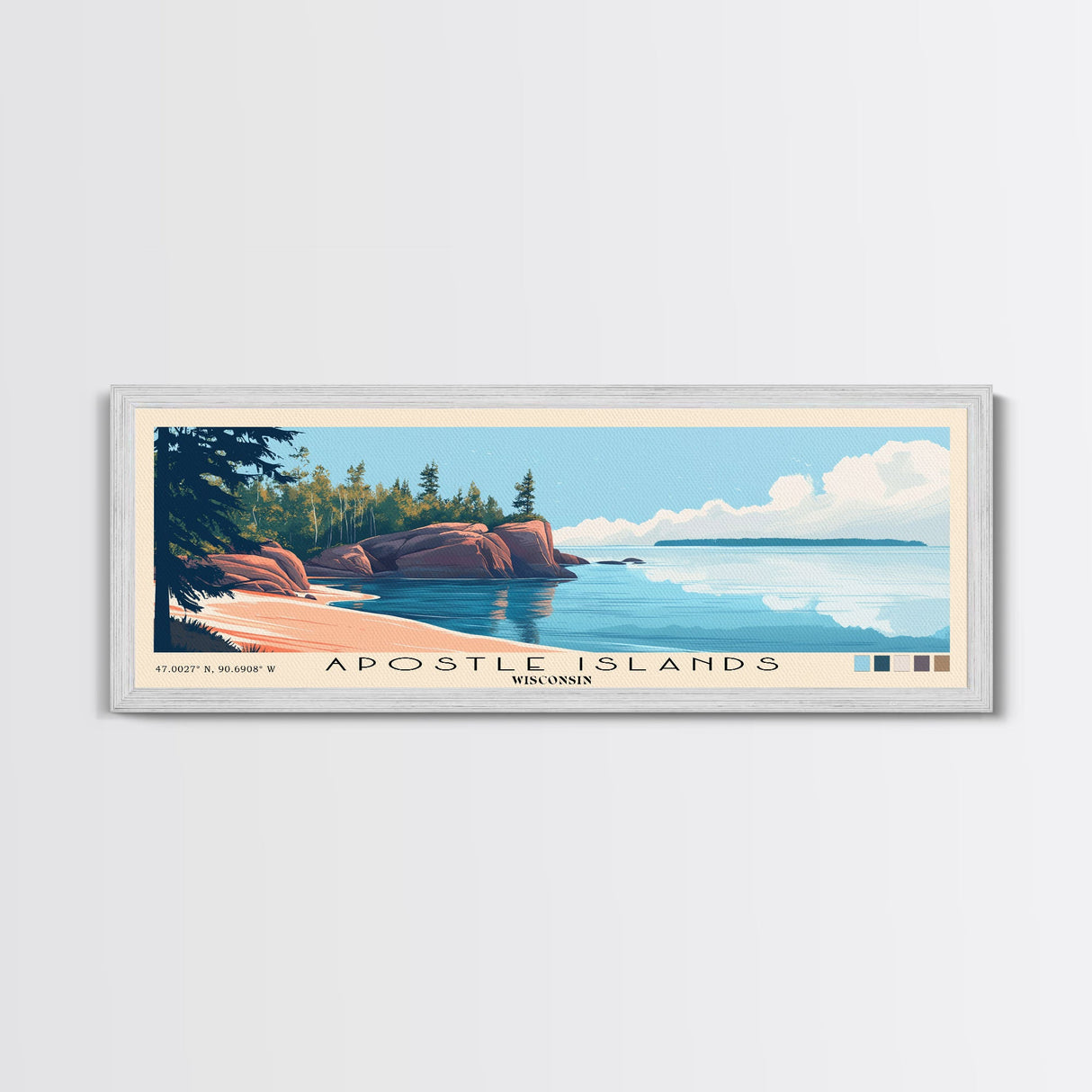 Apostle Islands, Wisconsin Panoramic Beach Print, Vacation Gift, Wisconsin Wall Art, Beach Painting, Beach Decor, Beach Painting