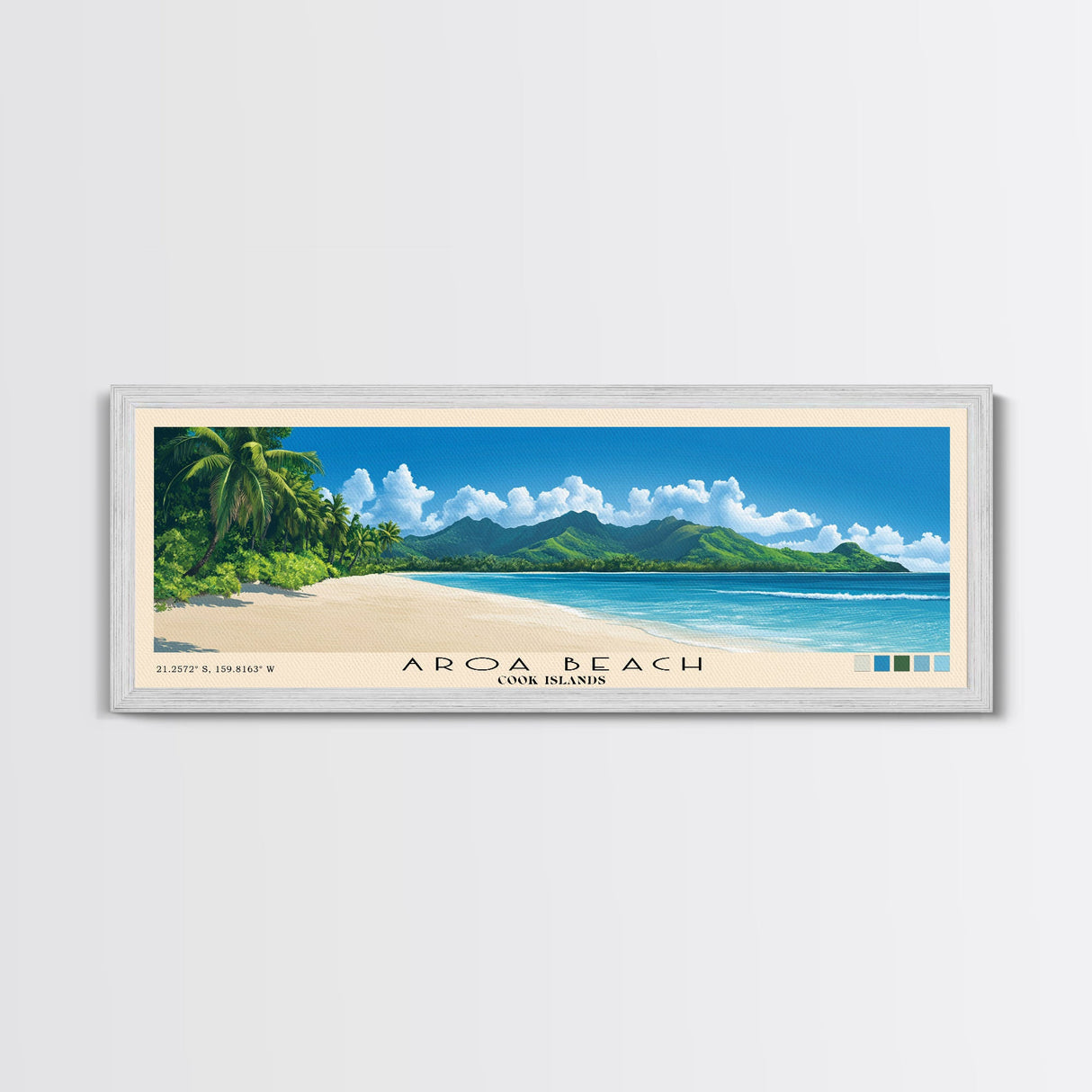 Aroa Beach, Cook Islands Panoramic Beach Print, Vacation Gift, Cook Islands Wall Art, Beach Painting, Beach Decor, Beach Painting