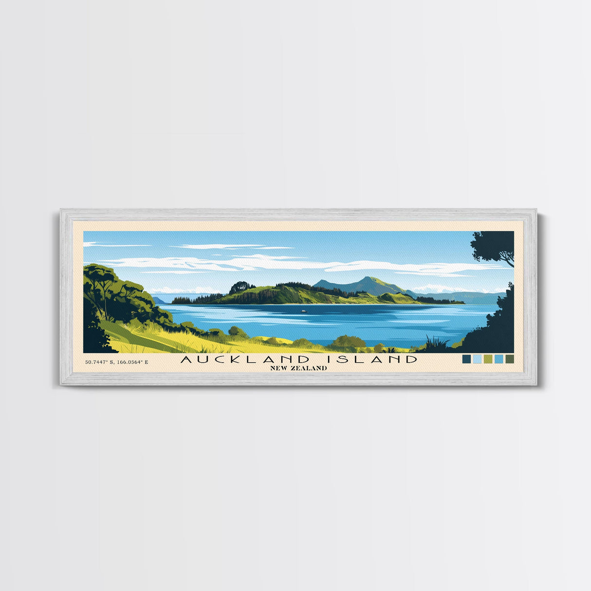 Auckland Island, New Zealand Panoramic Beach Print, Vacation Gift, New Zealand Wall Art, Beach Painting, Beach Decor, Beach Painting