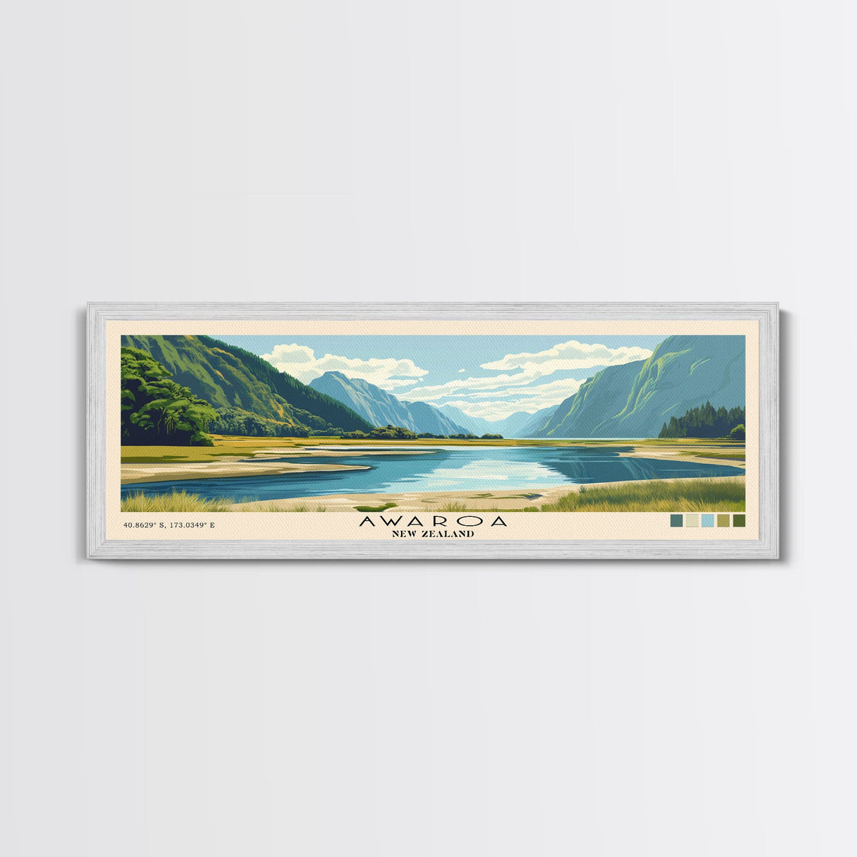 Awaroa, New Zealand Panoramic Beach Print, Vacation Gift, New Zealand Wall Art, Framed Canvas Print, Framed Beach Painting