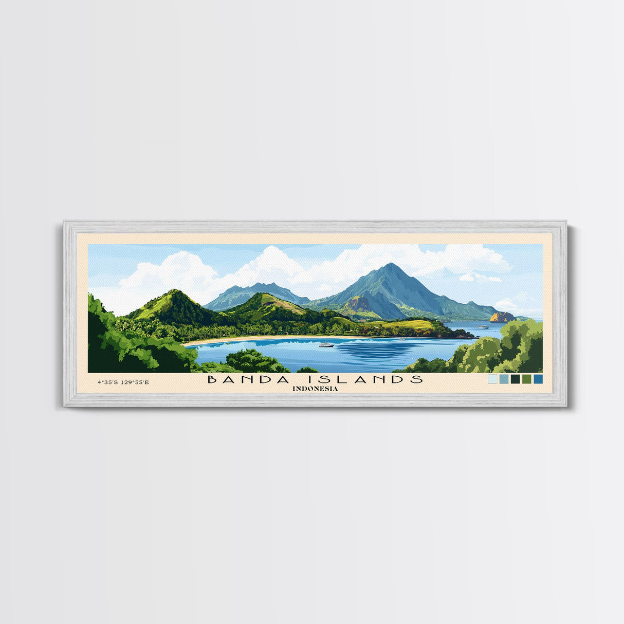 Banda Islands, Indonesia Panoramic Beach Print, Vacation Gift, Indonesia Wall Art, Framed Canvas Print, Framed Beach Painting