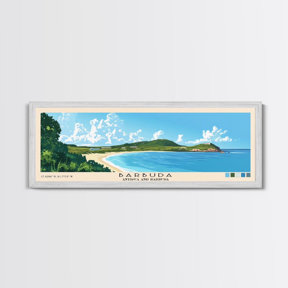 Barbuda, Antigua and Barbuda Panoramic Beach Print, Vacation Gift, Antigua and Barbuda Wall Art, Beach Painting, Beach Decor, Beach Painting