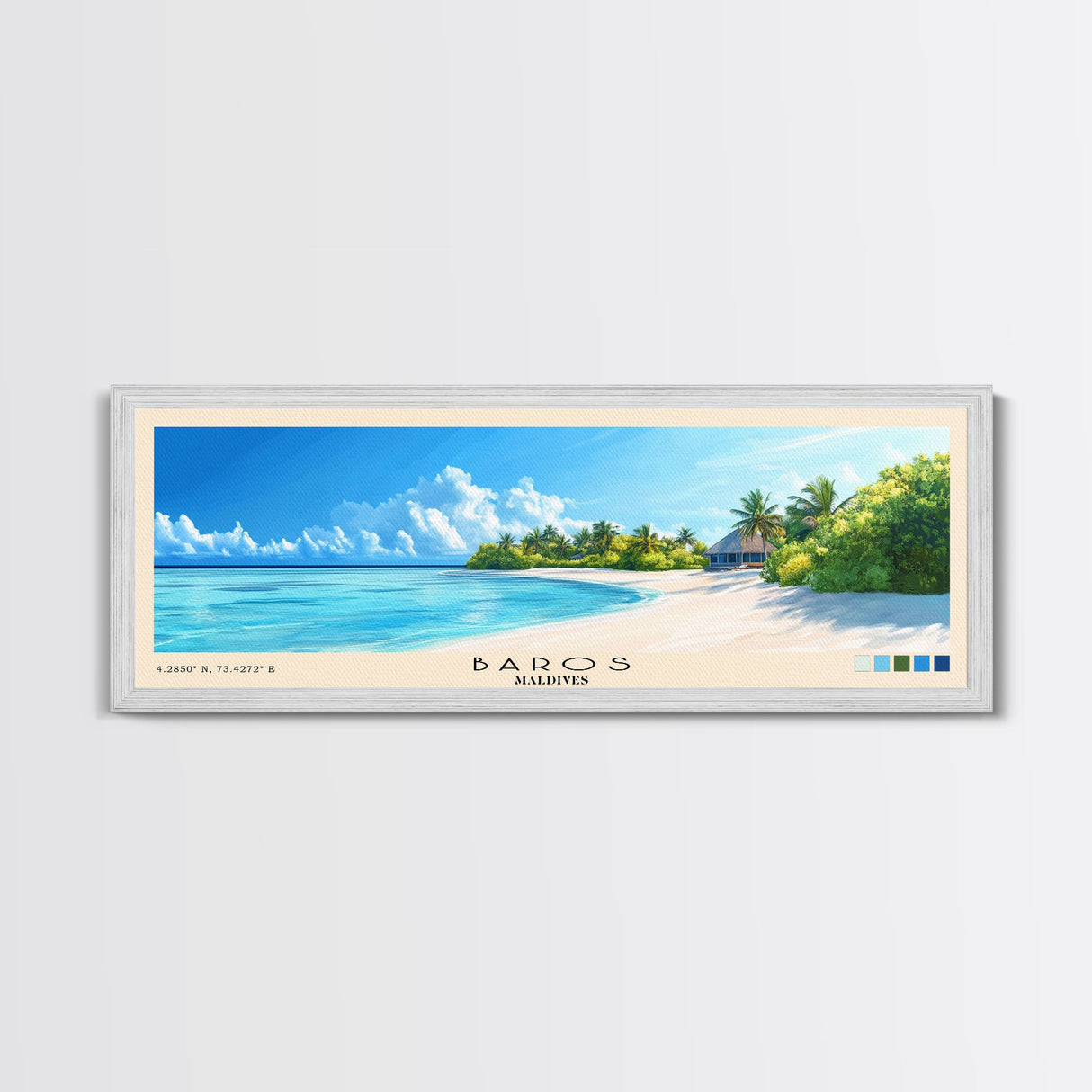 Baros, Maldives Panoramic Print, Vacation Gift, Maldives Wall Art, Beach Painting, Beach Decor, Large Wall Art, Wood Frame Art