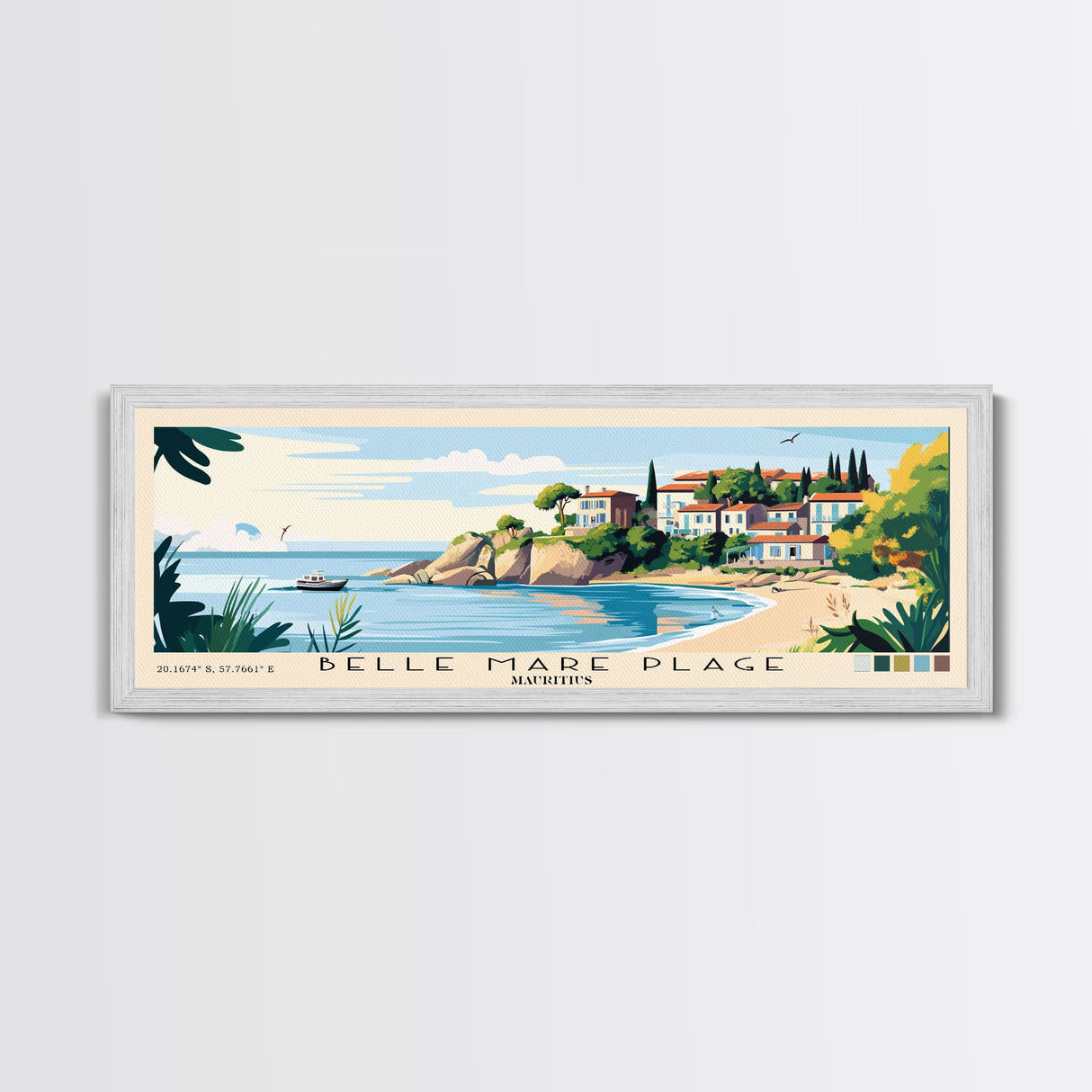 Belle Mare Plage, Mauritius Panoramic Beach Print, Vacation Gift, Mauritius Wall Art, Framed Canvas Print, Framed Beach Painting