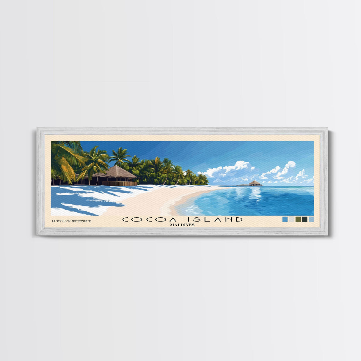 Cocoa Island, Maldives Panoramic Print, Vacation Gift, Maldives Wall Art, Beach Painting, Beach Decor, Large Wall Art, Wood Frame Art