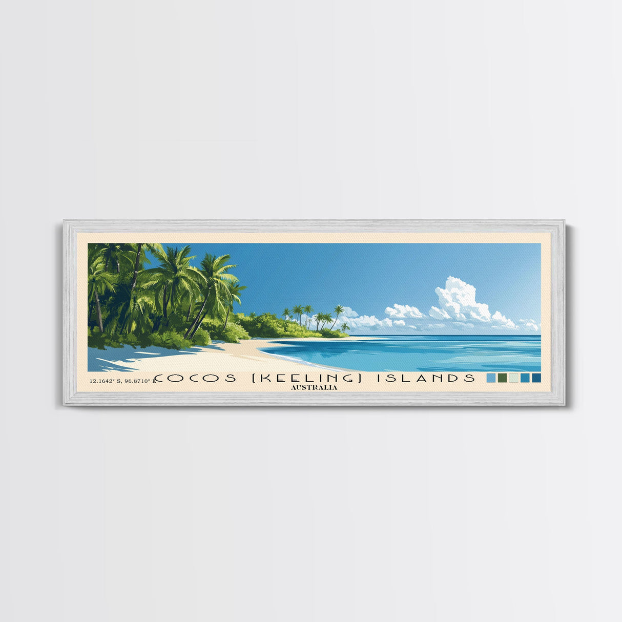 Cocos (Keeling) Islands, Australia Panoramic Beach Print, Vacation Gift, Australia Wall Art, Framed Canvas Print, Framed Beach Painting