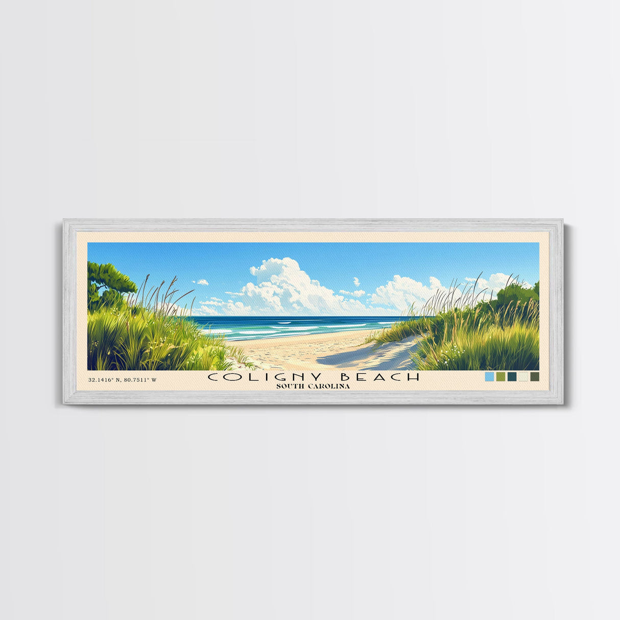 Coligny Beach, South Carolina Panoramic Print, Vacation Gift, South Carolina Wall Art, Beach Painting, Beach Decor, Beach Or Lakehouse Art