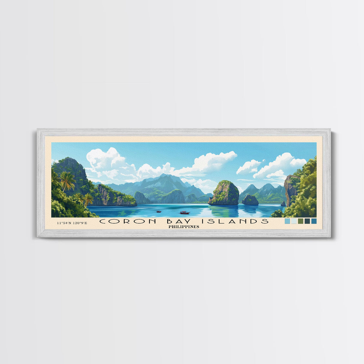 Coron Bay Islands, Philippines Panoramic Beach Print, Vacation Gift, Philippines Wall Art, Framed Canvas Print, Framed Beach Painting