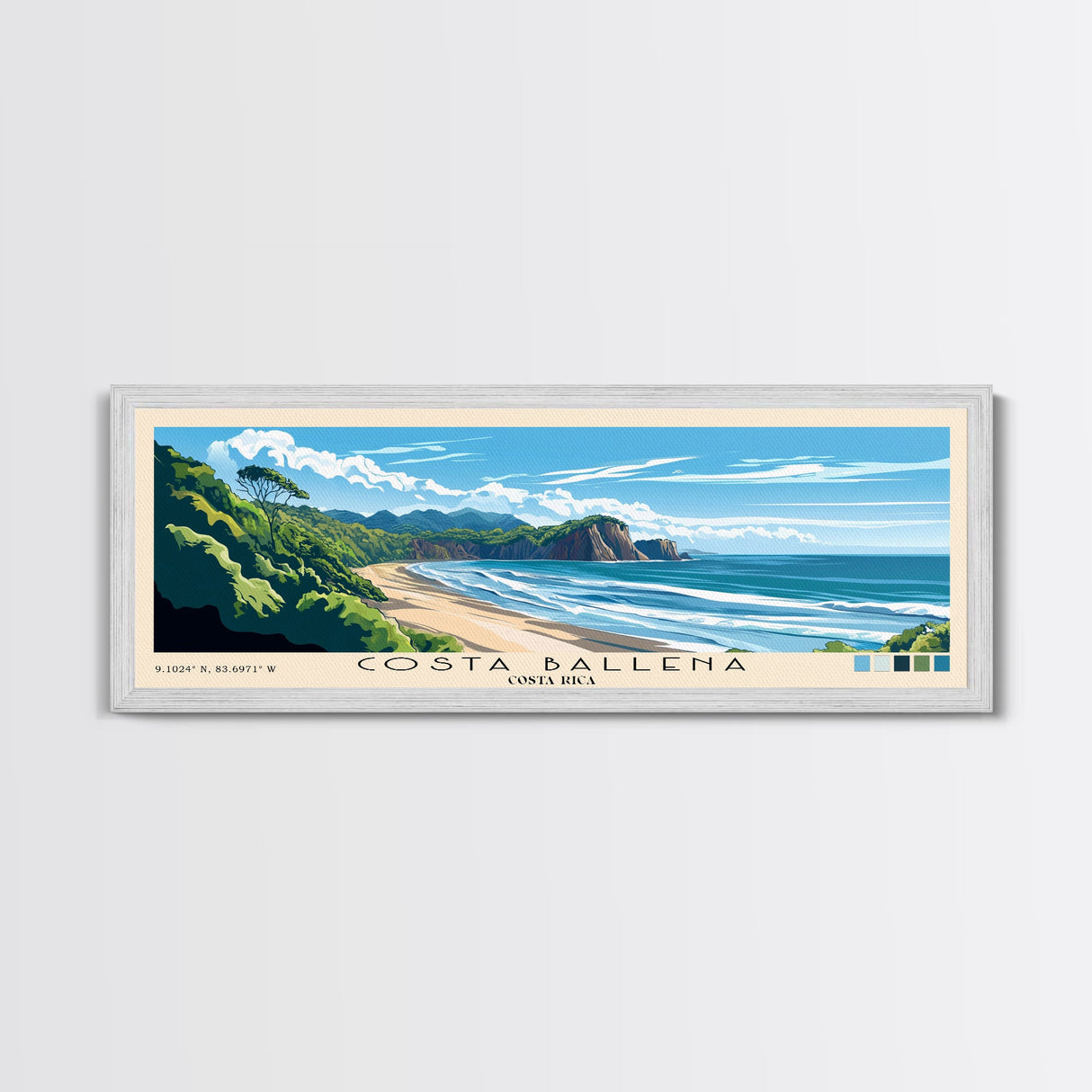 Costa Ballena, Costa Rica Panoramic Beach Print, Vacation Gift, Costa Rica Wall Art, Framed Canvas Print, Framed Beach Painting