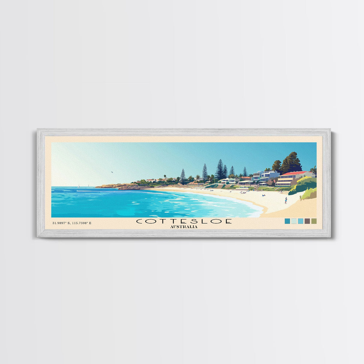 Cottesloe, Australia Panoramic Print, Vacation Gift, Australia Wall Art, Beach Painting, Beach Decor, Large Wall Art, Wood Frame Art