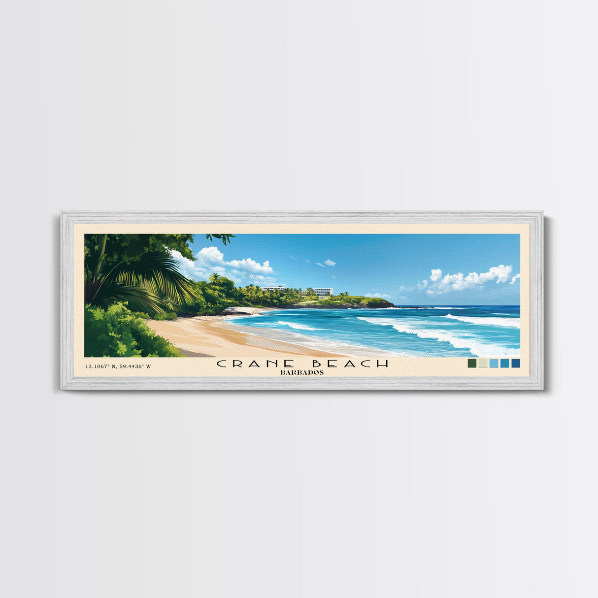 Crane Beach, Barbados Panoramic Beach Print, Vacation Gift, Barbados Wall Art, Beach Painting, Beach Decor, Beach Painting