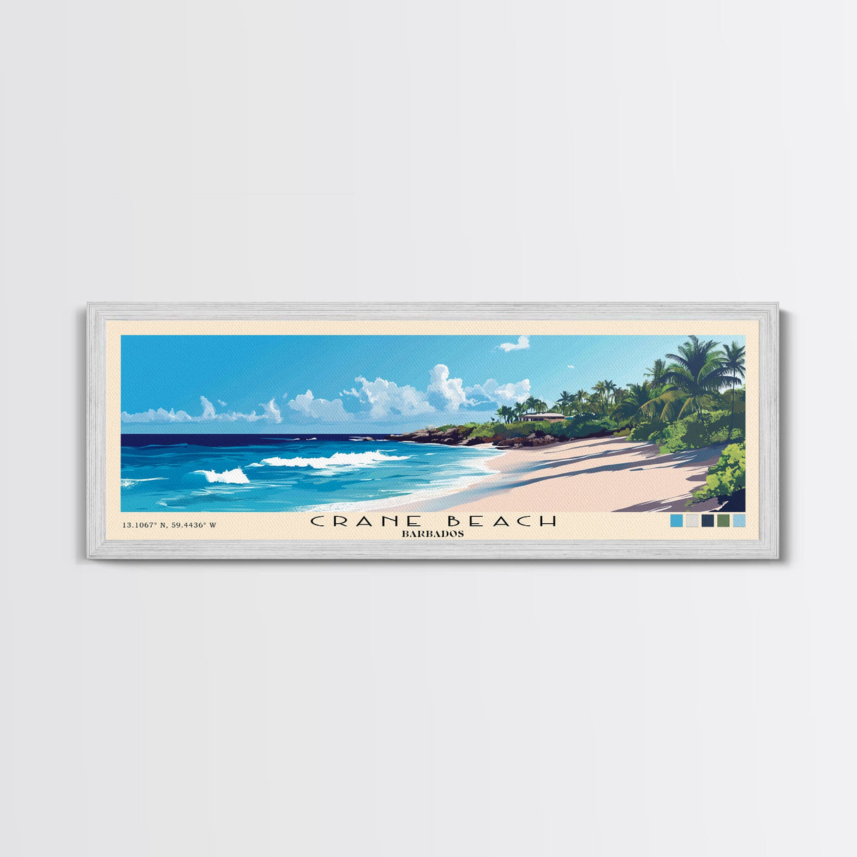 Crane Beach, Barbados Panoramic Print, Vacation Gift, Barbados Wall Art, Beach Painting, Beach Decor, Large Wall Art, Wood Frame Art