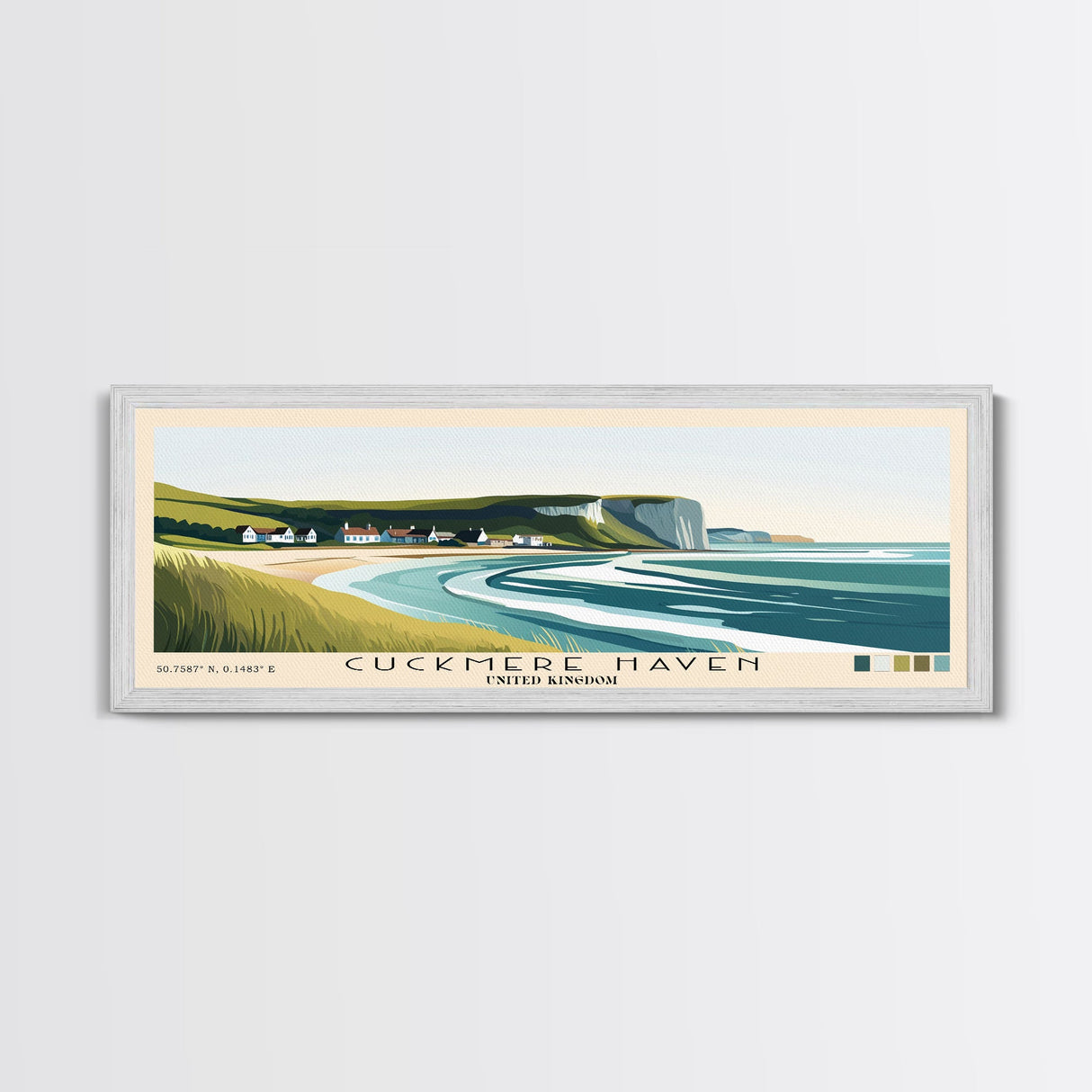 Cuckmere Haven, United Kingdom Panoramic Beach Print, Vacation Gift, United Kingdom Wall Art, Framed Canvas Print, Framed Beach Painting