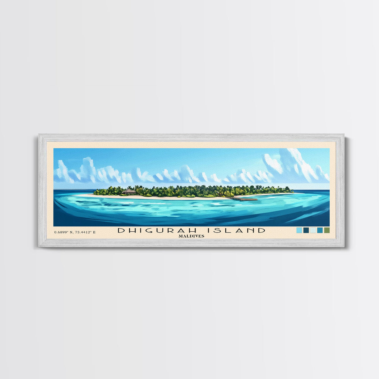 Dhigurah Island, Maldives Panoramic Beach Print, Vacation Gift, Maldives Wall Art, Beach Painting, Beach Decor, Beach Painting