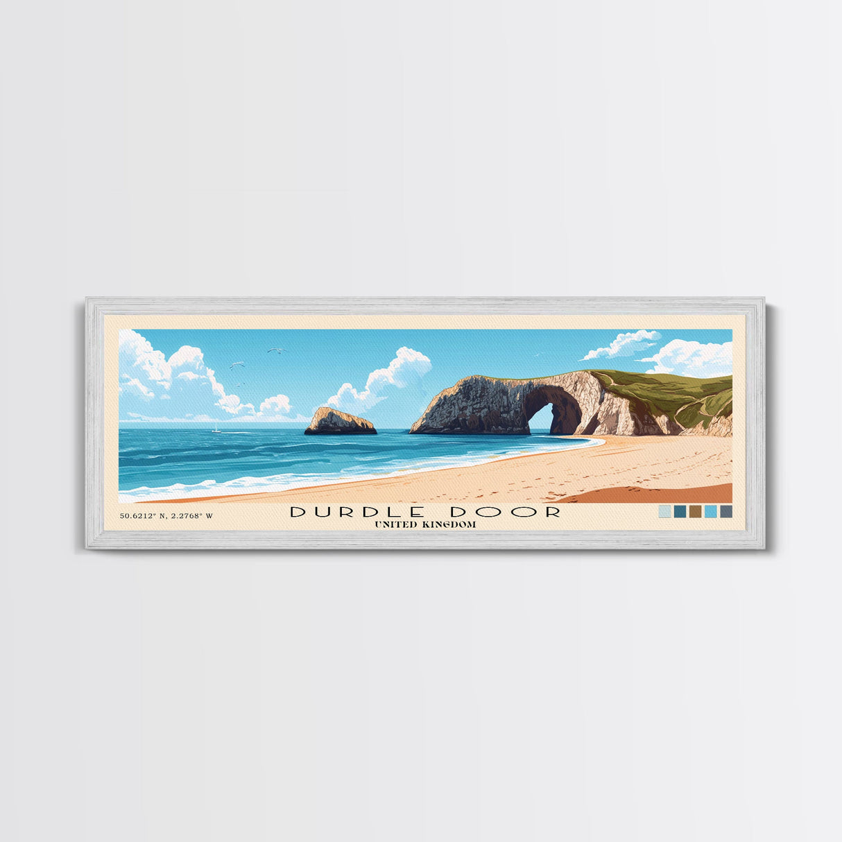 Durdle Door, United Kingdom Panoramic Beach Print, Vacation Gift, United Kingdom Wall Art, Framed Canvas Print, Framed Beach Painting