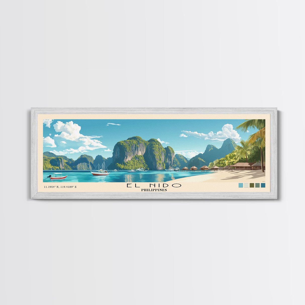 El Nido, Philippines Panoramic Print, Vacation Gift, Philippines Wall Art, Beach Painting, Beach Decor, Large Wall Art, Wood Frame Art